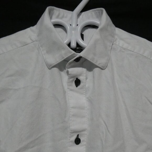 H&M | small | Slim Fit | Collared White Button-Up Dress Shirt | Black Buttons - Picture 4 of 14
